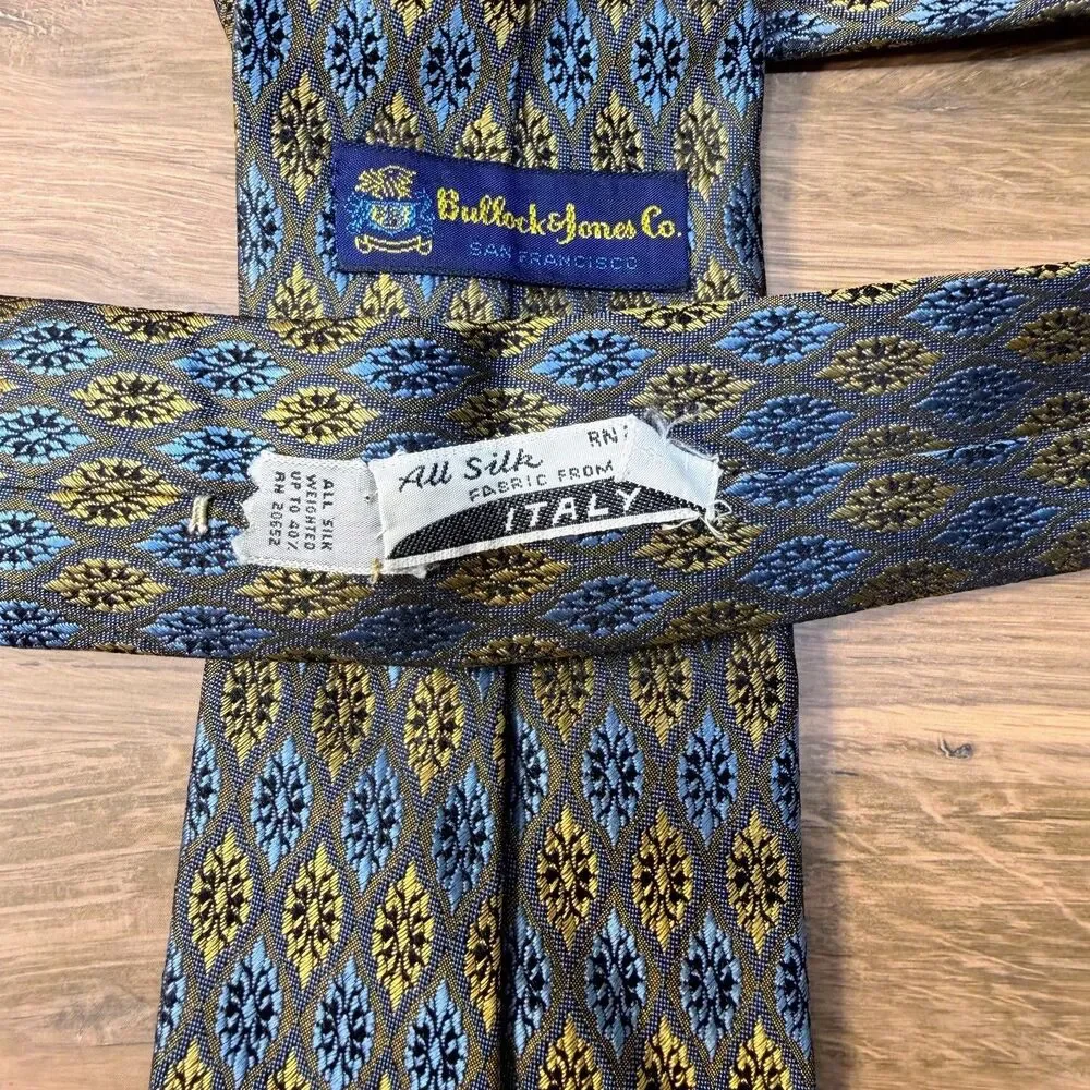 Bullock & Jones San Francisco Tie Navy Gold Diamond Silk Vintage